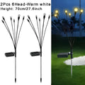 Black rgb six head solar firefly lights garden stakes with six warm white led heads on flexible arms for outdoor use