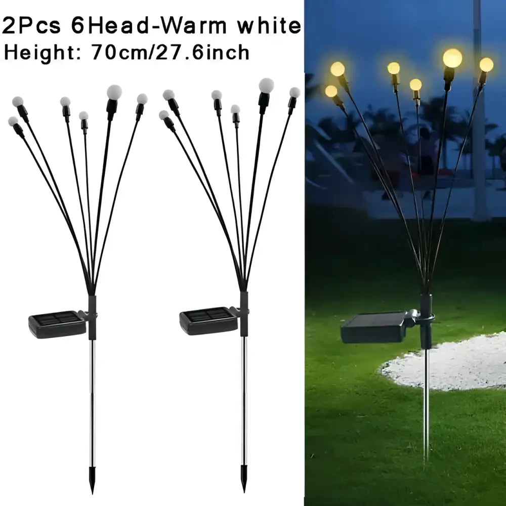 Black solar firefly lights with six warm white led heads on flexible arms for garden stakes outdoor lighting
