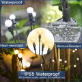 White spherical rgb solar firefly lights on black stakes with waterproof heat-resistant build for outdoor garden use