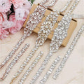 Silver rhinestone applique wedding sash belt with pearl embellishments and intricate floral dress waist jewelry design