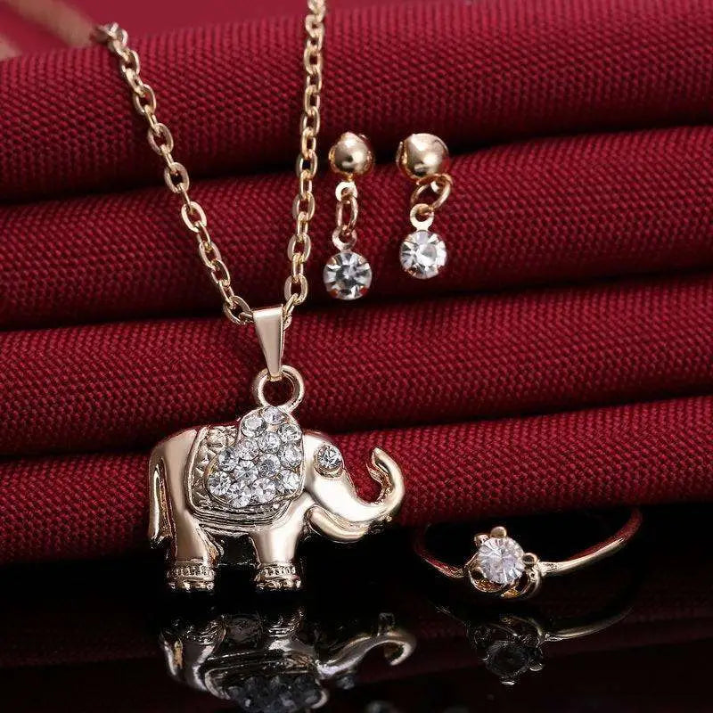 Gold-toned rhinestone elephant necklace with sparkling rhinestones on body and ears from yiwu small commodity animal pendants