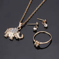 Gold-toned rhinestone elephant necklace with matching earrings and ring featuring a central gemstone yiwu small commodity