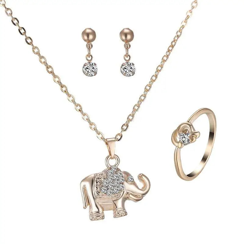 Gold-toned rhinestone elephant necklace with sparkling rhinestones on body and ears from yiwu small commodity animal pendants