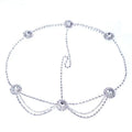 Silver rhinestone headdress with delicate beaded design and sparkling crystal accents water drop bridal chain