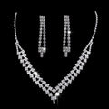 Sparkling silver rhinestone zircon water drop necklace and matching drop earrings set for elegant occasions