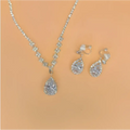 Silver-toned rhinestone zircon water drop necklace and matching drop earrings featuring sparkling cubic zirconia stones