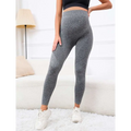 Gray textured ribbed maternity leggings with high waist belly support and comfortable stretch fabric