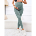 Moss green ribbed maternity leggings with high waist belly support made from stretchy fabric for comfort