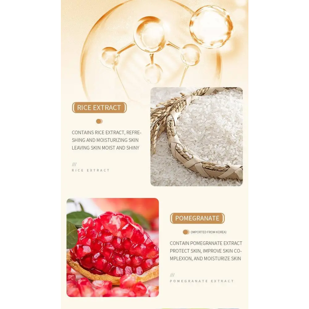 A close-up of a pomegranate with vibrant red arils featured in the rice skin rejuvenation skincare set to reduce dark circles