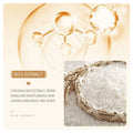 A beige woven band intricately braided around white rice grains highlighting rice skin rejuvenation essence milk for dark circles