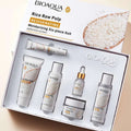 Bioaqua rice skin rejuvenation six-piece moisturizing skincare set with cleanser toner serum cream and eye cream in white packaging
