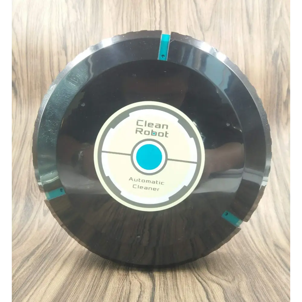 Black circular robot household automatic sweeping machine with glossy finish and teal accents labeled clean robot automatic cleaner