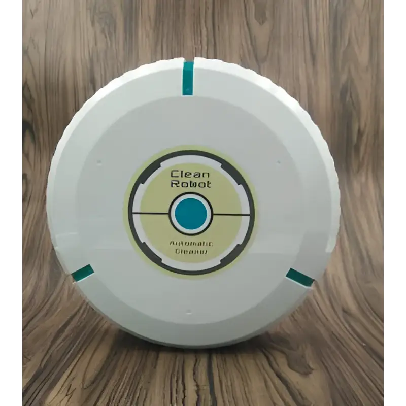 White circular robot household automatic sweeping machine with teal accents and central clean robot label