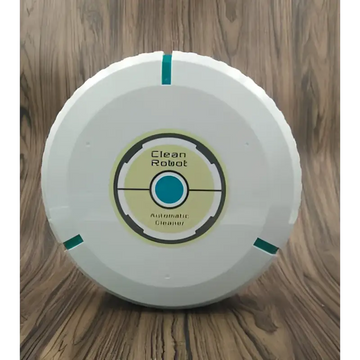 White circular robot household automatic sweeping machine with teal accents and central clean robot label