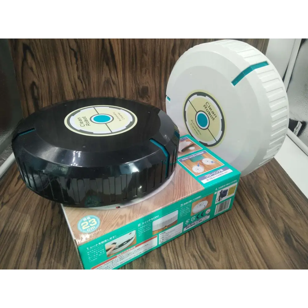 Black and white circular robot household automatic sweeping machine with teal accents and central clean robot panel