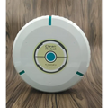 White circular robot household automatic sweeping machine with teal accents and central clean robot label
