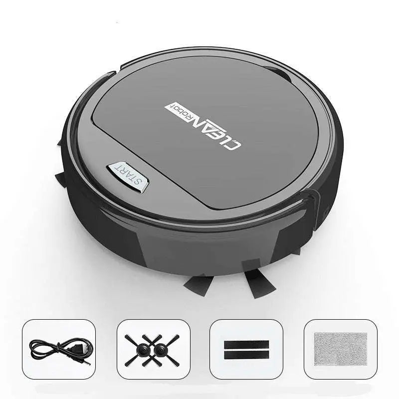 Black circular robot lazy home smart mopping machine with clean robot branding and silver start button for efficient floor cleaning