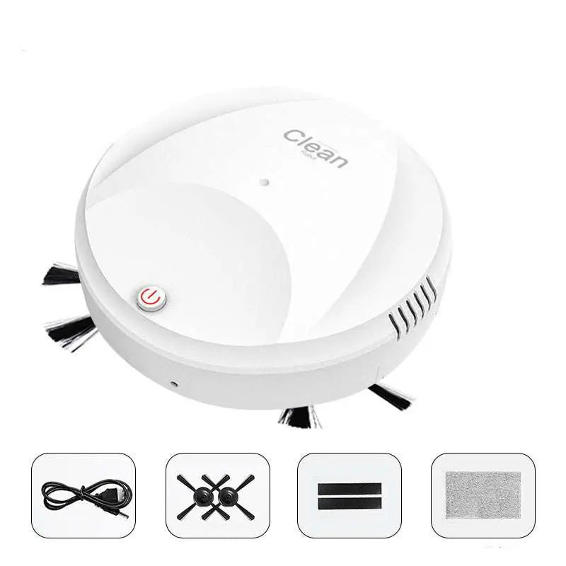 White circular robot lazy home smart mopping machine with black bristles and red power button for efficient floor cleaning