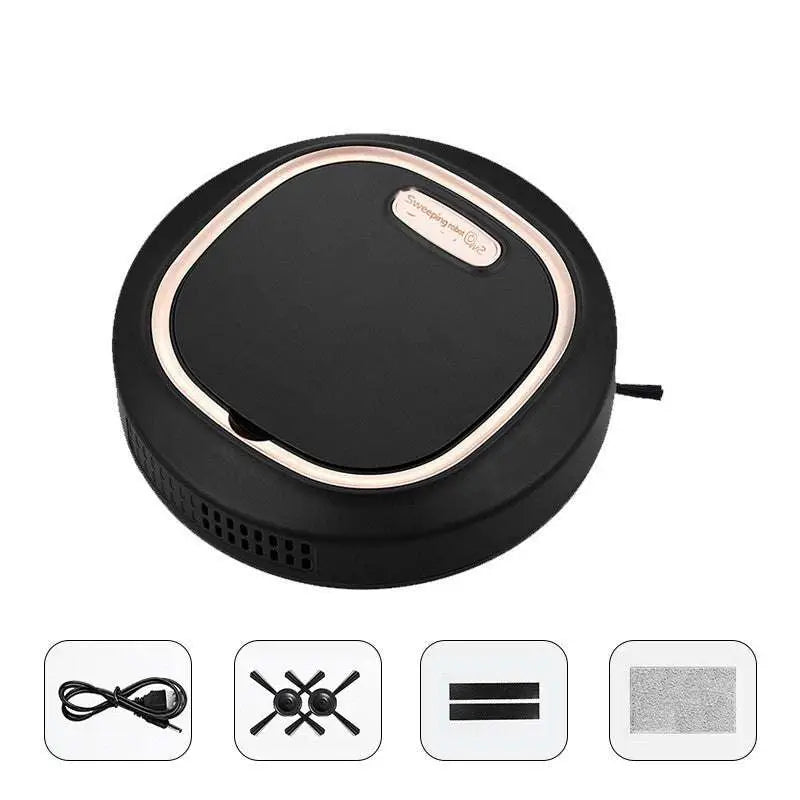 Black circular robot lazy home smart mopping machine with rose gold accent ring for efficient floor cleaning labeled sweeping robot