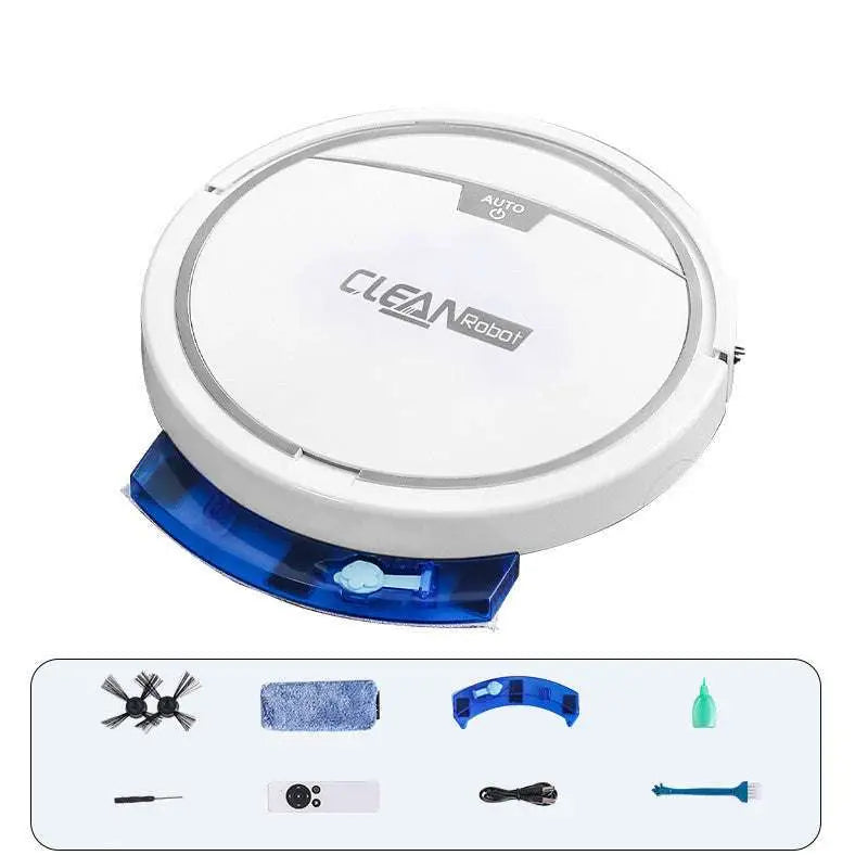 White circular robot lazy home smart mopping machine with blue transparent dustbin for efficient floor cleaning