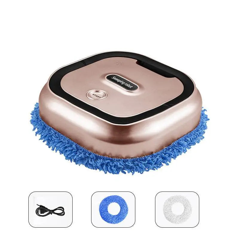 Rose gold robot lazy home smart mopping machine with blue microfiber pad for efficient floor cleaning