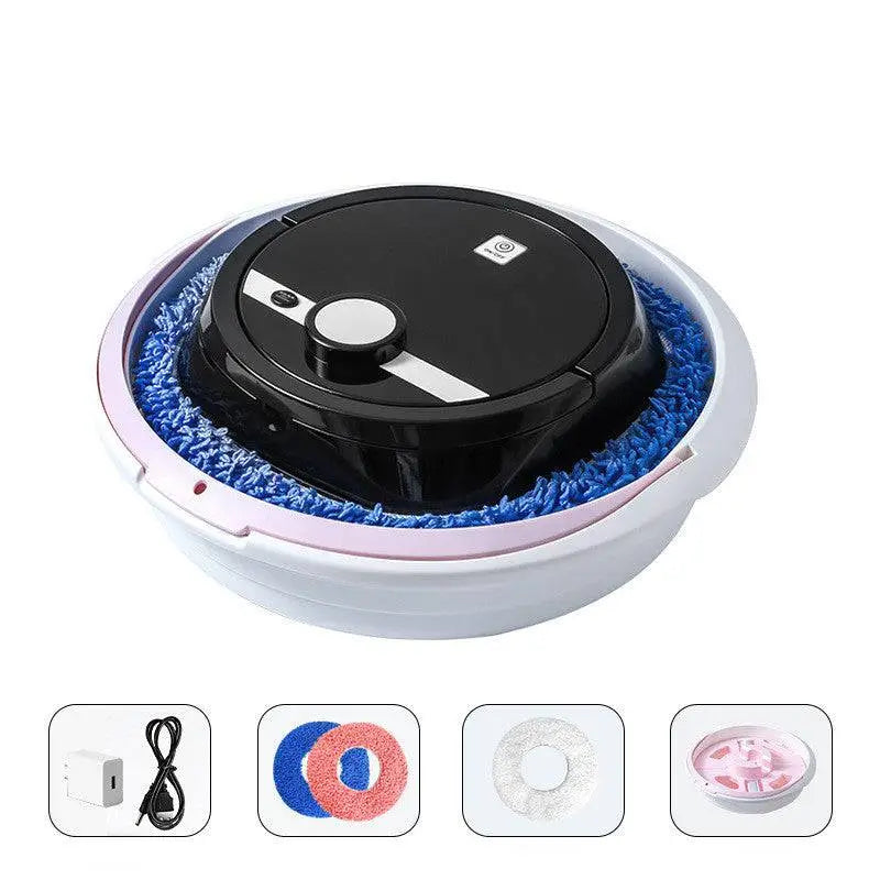 Robot lazy home smart mopping machine black circular robotic floor cleaner with blue microfiber mop for efficient floor cleaning
