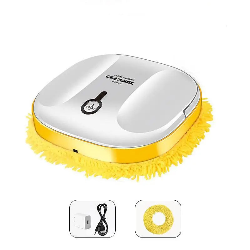 White and yellow robot lazy home smart mopping machine with soft fluffy edge for efficient floor cleaning