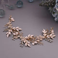 Delicate rose gold floral hair accessories featuring alloy crystals Japan with pale pink enamel leaves and crystal flowers