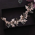 Elegant floral hair accessories in delicate rose gold alloy crystals japan with pale pink vine and clear crystal details