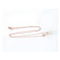 Rose gold bridal pearl necklace with crescent moon pendant featuring sparkling crystals and a single white pearl