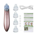Rose gold electric blackhead vacuum with strong suction featuring circular hole head and interchangeable silicone attachments for blood circulation