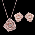 Elegant rose gold flower trade goods bride wedding jewelry set with pendant and matching earrings featuring clear stones