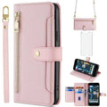 Rose gold google pixel 2 wallet phone case in pink faux leather with gold-tone zipper and snap button closure