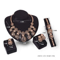 Rose gold korean fashion bride jewelry set featuring a necklace with intricate floral-patterned discs and polished spheres