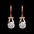 Rose gold korean version butterfly jewelry set with bow-shaped metal frame and clear round-cut crystal earrings