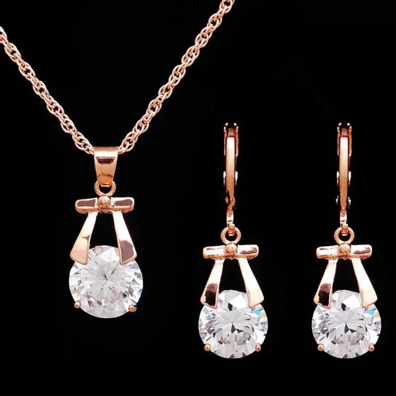 Rose gold korean version butterfly jewelry set with gold-plated butterfly pendant featuring clear round-cut crystals