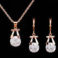 Rose gold korean version butterfly jewelry set with gold-plated butterfly pendant featuring clear round-cut crystals