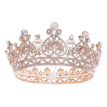 A sparkling rose gold rhinestone princess crown hair featuring intricate filigree for big European princess style