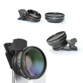 Black clip-on phone lens set with macro and ultra wide angle lenses for rose gold ultra wide iphone camera use