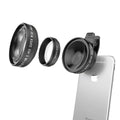 Rose gold ultra wide angle camera lens set for iphone with black clip and three lenses including super wide angle macro and 2x telephoto