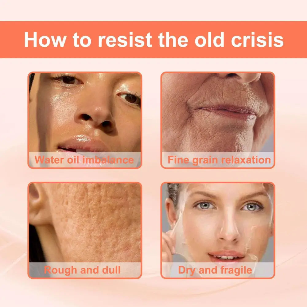 Close-up panels show skin concerns like water oil imbalance and dullness for eelhoe rose oil anti-aging facial firming serum
