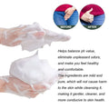 White foamy gel of vibrant pink translucent rose soap bath shown in hands before and after use relieves physical discomfort