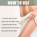 White rose soap bath bar rubbed into wet palms forming rich lather that cleanses odors and relieves physical discomfort