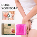 A vibrant pink translucent rose soap bath cube from woodsleep that cleanses odors and relieves physical discomfort