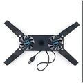 Black dual-fan cooling fan pad with rotatable usb cooling and blue accents connected by usb port cable for laptops