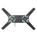Rotatable usb cooling fan pad for laptops featuring black dual fans with silver blades and teal logo accents usb port