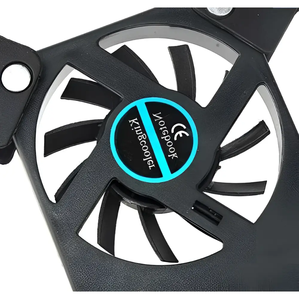 Black dual-fan cooling fan pad with rotatable usb cooling and blue accents connected by usb port cable for laptops