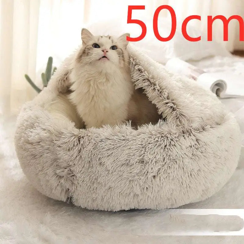 A cozy gray cat bed pet with soft faux fur and a plush rounded shape for warmth and comfort