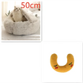 Cozy beige cat bed pet with soft plush texture, embroidered cherry details, and pink round plush faux fur design