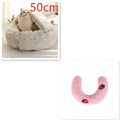 Soft plush pink round plush cat bed pet made of faux fur with embroidered strawberry details for cozy warmth